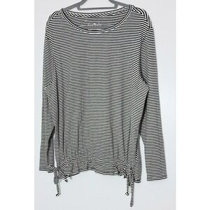 AnyBody Top Women's Size 1X Cozy Knit Striped Shirt Black Pull On Drawcord Hem